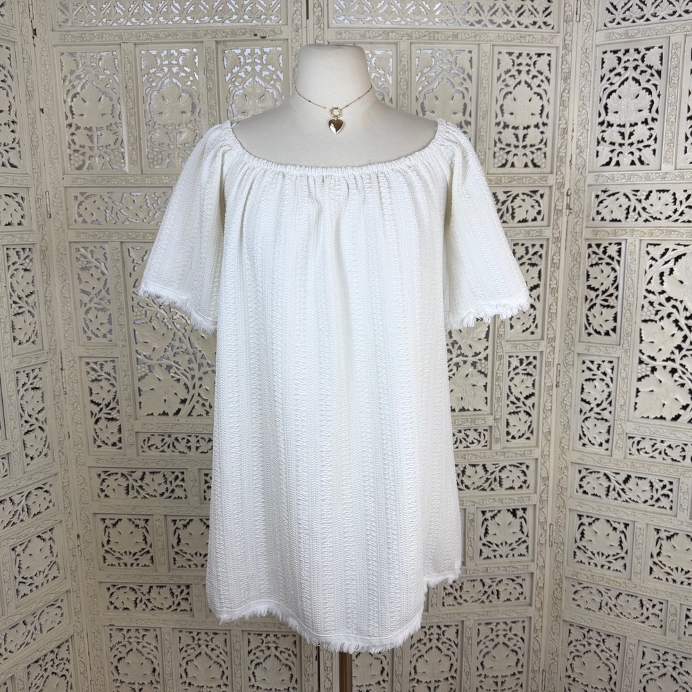 English Factory White Boat Neck Dress Sz Small Fringe Details Coquette Bridal